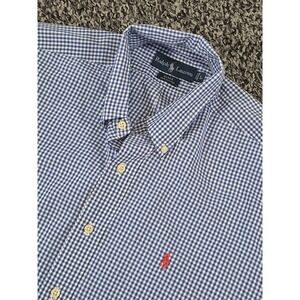 Ralph Lauren Button Down Mens Shirt Large Blue Gingham Short Sleeve Blake